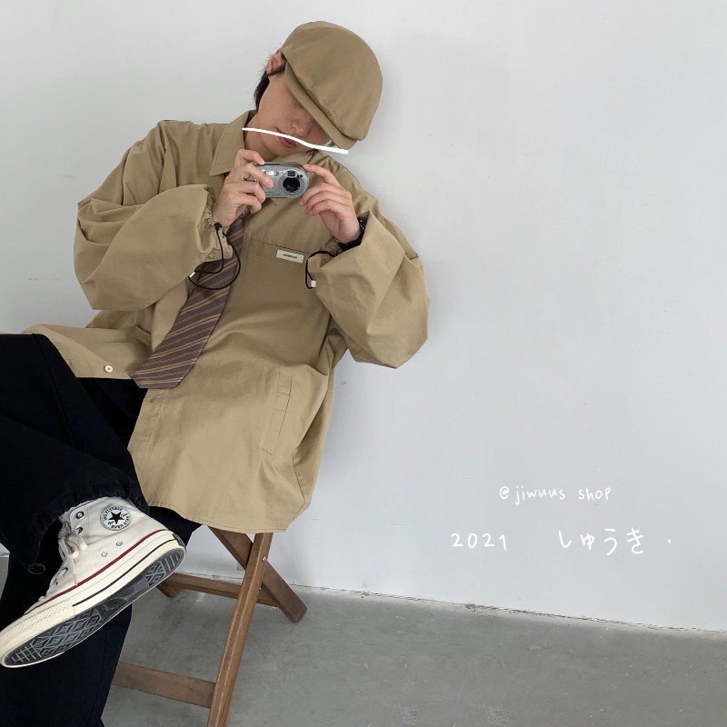 ✦AFFLIGA✦ Áo Sơ Mi Kaki Dài Tay Đa Năng Phối Túi Đơn Giản Theo Phong Cách Retro Nhật Bản Dành Cho Nam