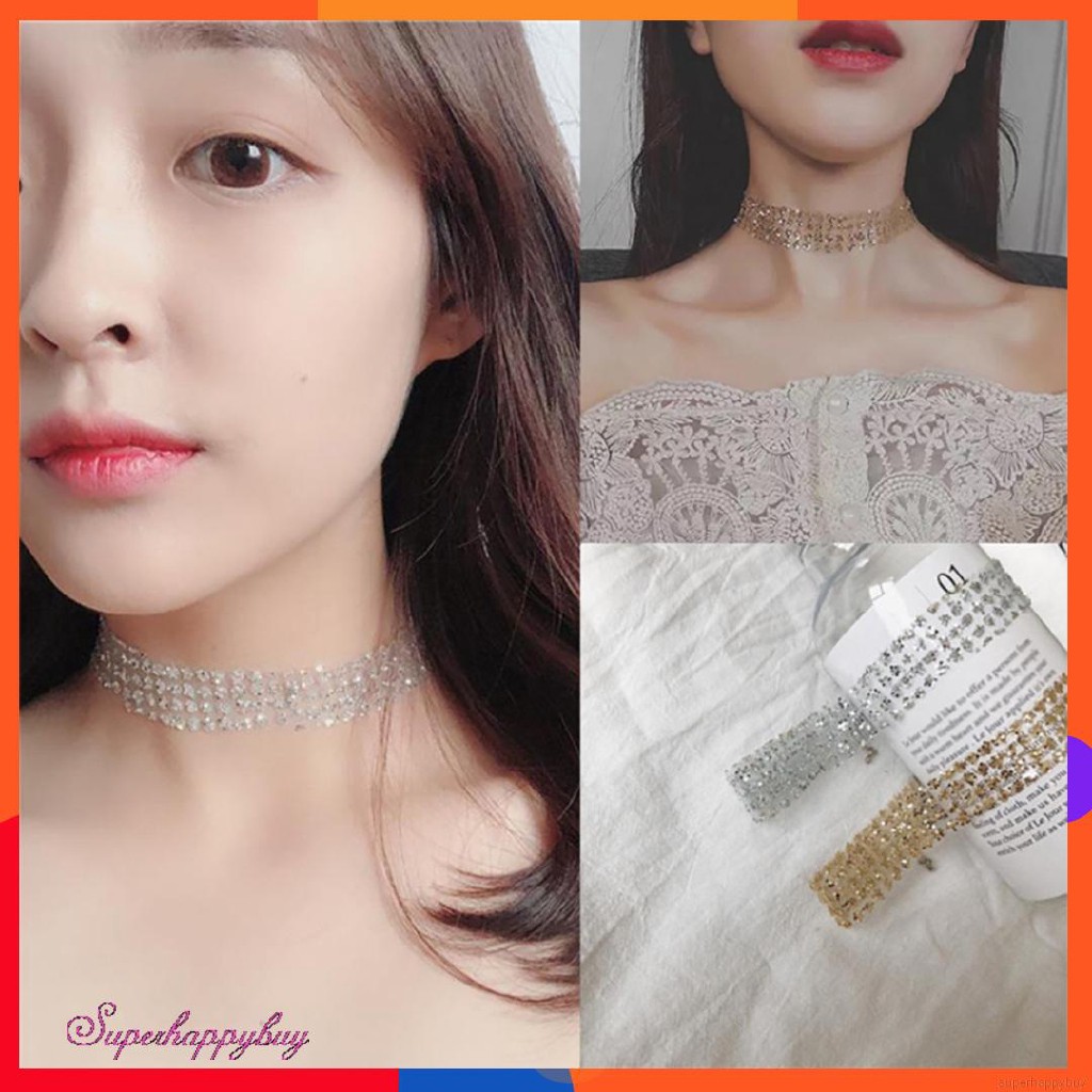 Vòng cổ choker dạng lưới đính sequin lấp lánh phong cách Hàn Quốc dành cho nữ