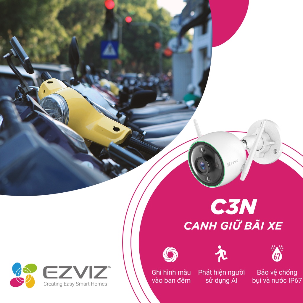 [MUA 2 TẶNG 1 QUÀ EZVIZ] Camera wifi tích hợp phát hiện người AI EZVIZ C3N 1080P, ban đêm có màu, ngoài trời chính hãng