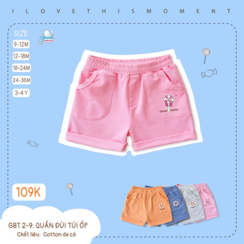 Goodmama - Quần đùi cotton xắn gấu cho bé 9m-4y