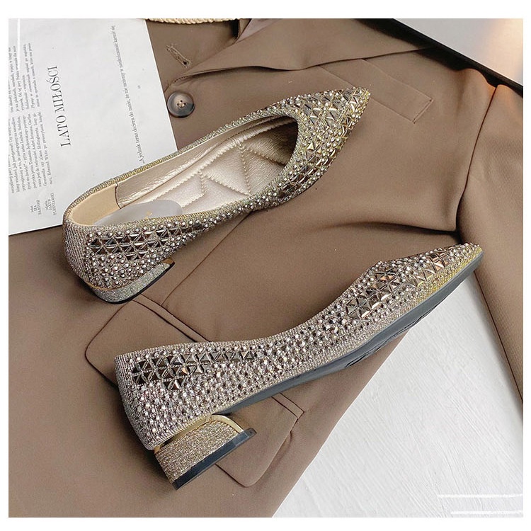 Giày Cao Gót 3cm Mũi Nhọn Gót Dày Thấp Thời Trang Hàn Quốc Mới