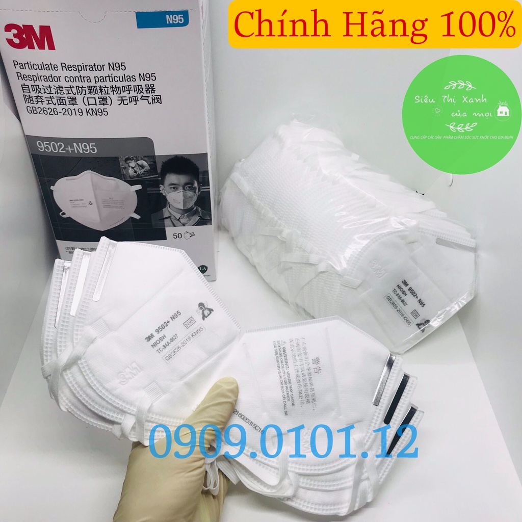 Khẩu trang 3m 9502+ chính hãng set 10 cái đạt chuẩn FFP2 NIOSH Mỹ, khẩu trang kn95 cao cấp dây đeo qua đầu