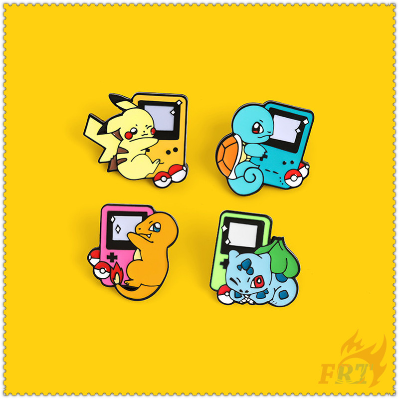 1 Ghim cài áo tráng men máy game hoạt hình Pikachu / Charmander / Bulbasaur / Squirtle thời trang có nút gắn balo