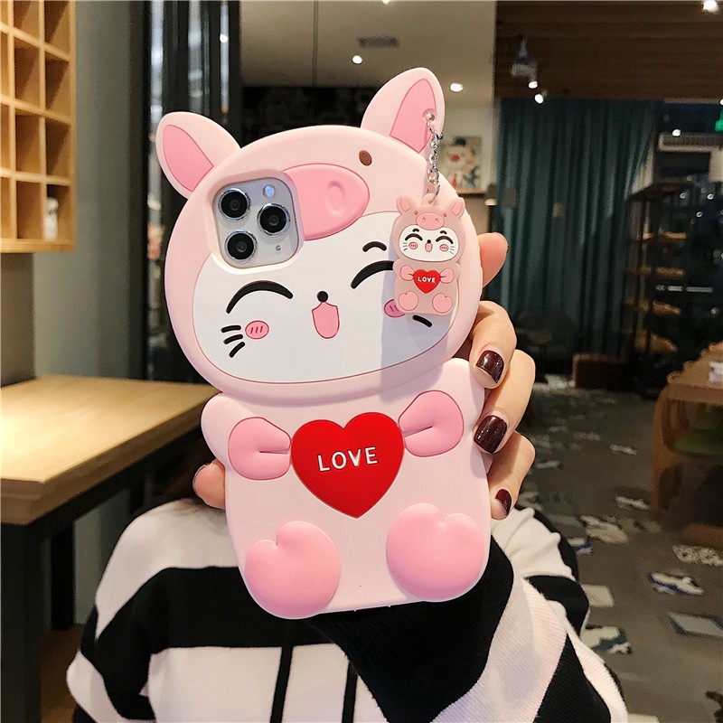 Ốp Điện Thoại Silicone Mềm Hình Heo / Mèo 3D Cho iPhone 14 Pro Max 13 Pro Max 12 Pro Max SE 2020 6 6s 7 8 Plus Xs Max XR 11 Pro Max