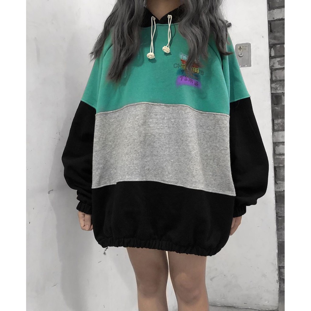 ÁO HOODIE TIME DON'T STOP - ÁO NỈ MŨ NGOẠI RAGLAN CHILI ĐỒNG HỒ XANH CAM HỒNG 👗