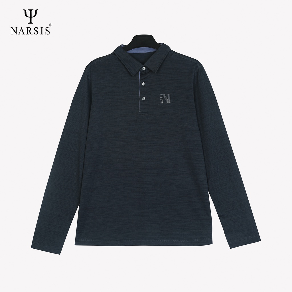 Áo polo nam Narsis D0031 màu ghi đậm nẹp cổ tím nhạt
