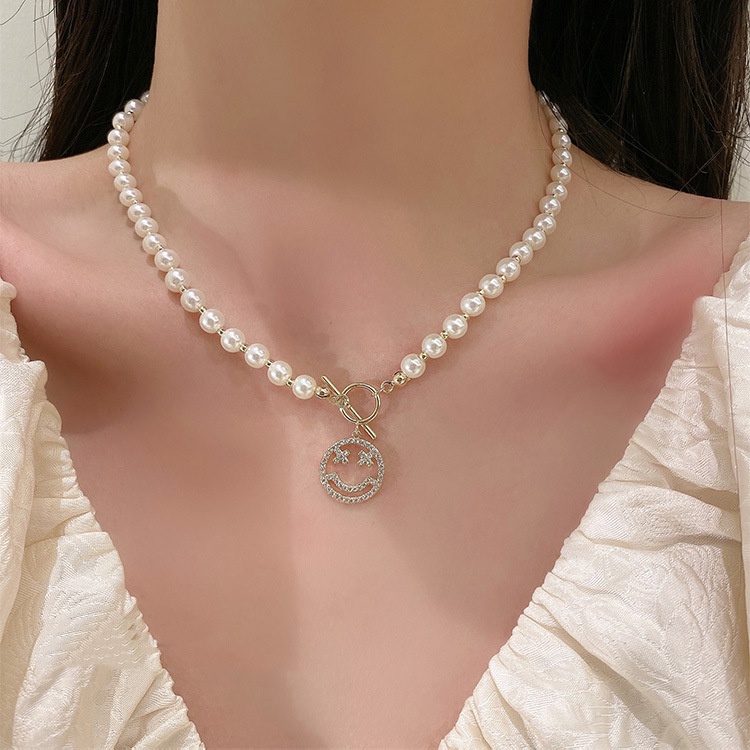 Vòng cổ Ngọc Trai Hình Mặt Cười Sang Trọng Phong Cách Baroque Cho Nữ