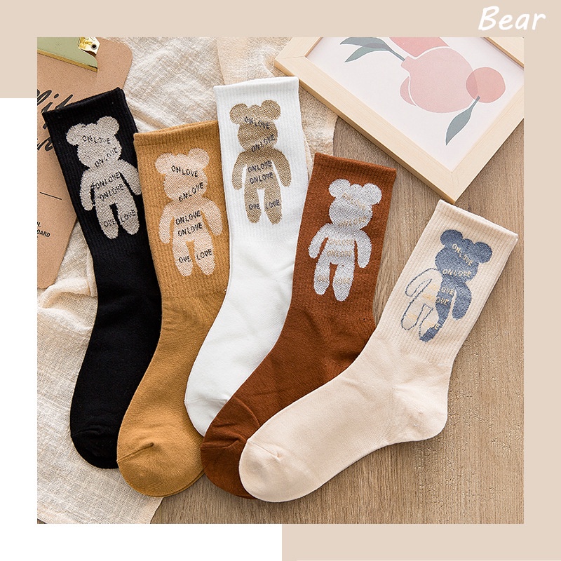 Vớ tất unisex cổ cao Bearbrick dệt nổi siêu chất