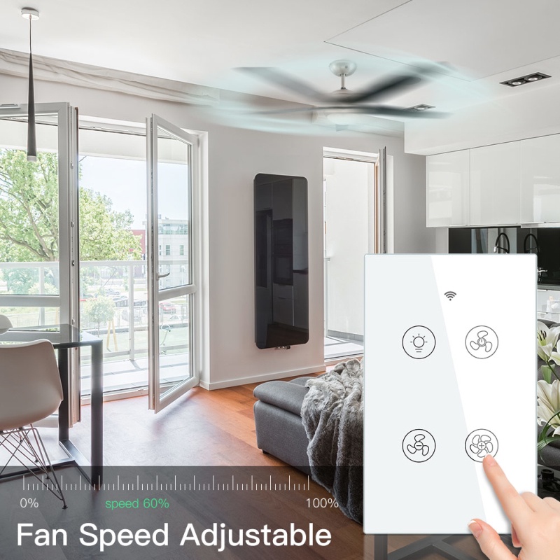 Công Tắc Đèn Quạt Trần Thông Minh Wifi Rf433 Điều Khiển 2/3 Chiều Smart Life/Tuya App Hoạt Động Với Alexa Google Home Techer