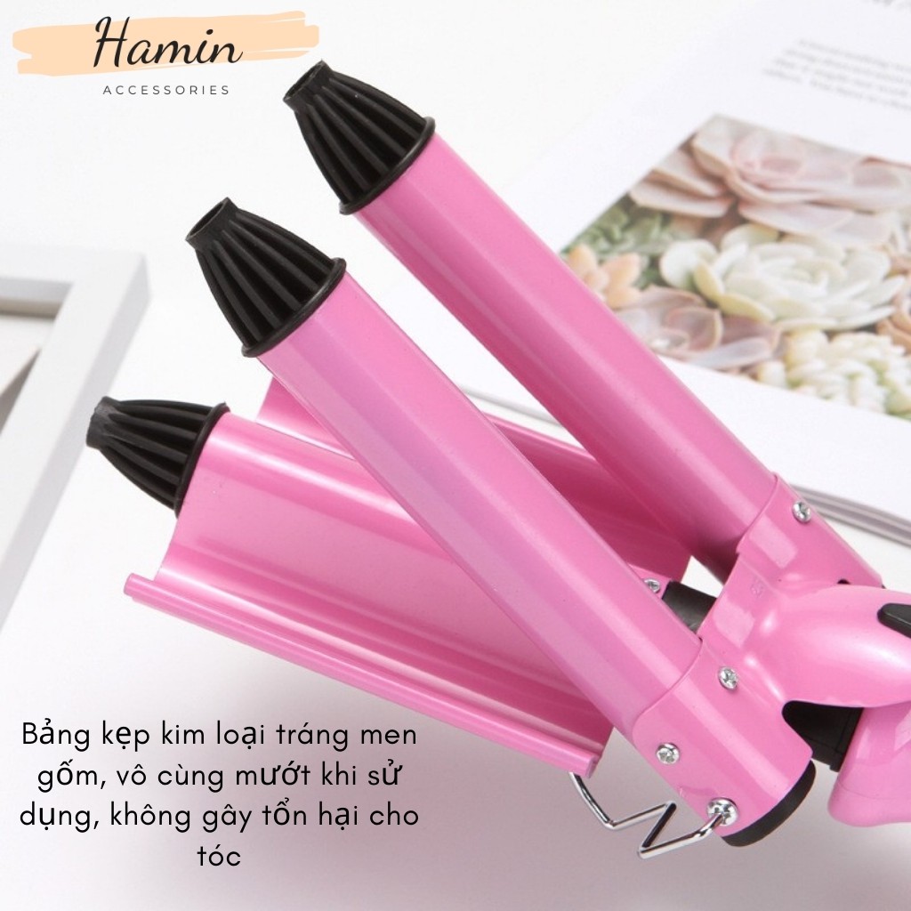 Máy uốn tóc 3 trục khổ lớn JJ 928 làm tóc xoăn tạo sóng 2 mức nhiệt tiện lợi, nhanh chóng Phụ kiện Hamin