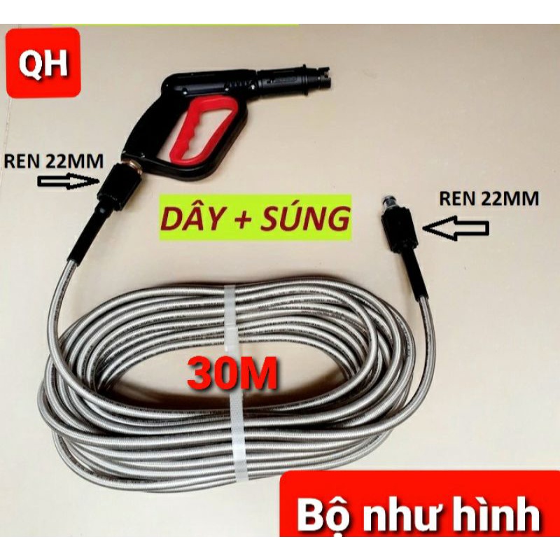 Bộ 10M-15M-20M-30M dây rửa xe và súng xịt - súng rửa xe áp lực cao ren 22mm