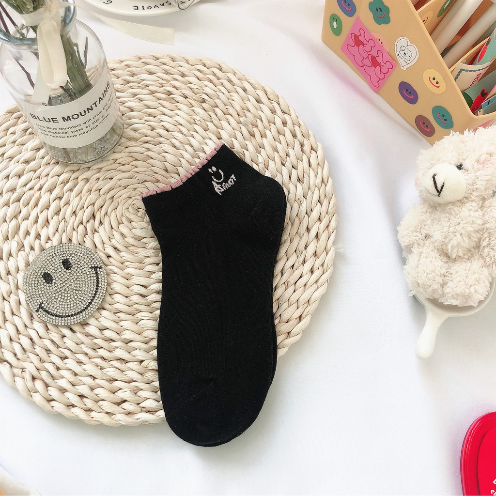 Tất Nữ Cổ ngắn Màu trơn Thuê hình Cotton Ulzzang Hàn Quốc Tất Cố thấp Nữ Dễ thương Nhật Bản