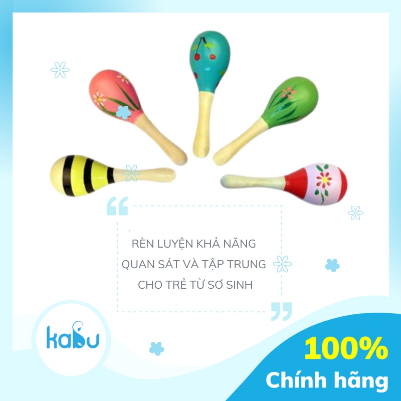 KABU - Lục Lạc Gỗ Đầu Tròn, Lục Lạc Đùi Gà Kích Thích Đa Giác Quan Cho Bé 3 Tháng Tuổi
