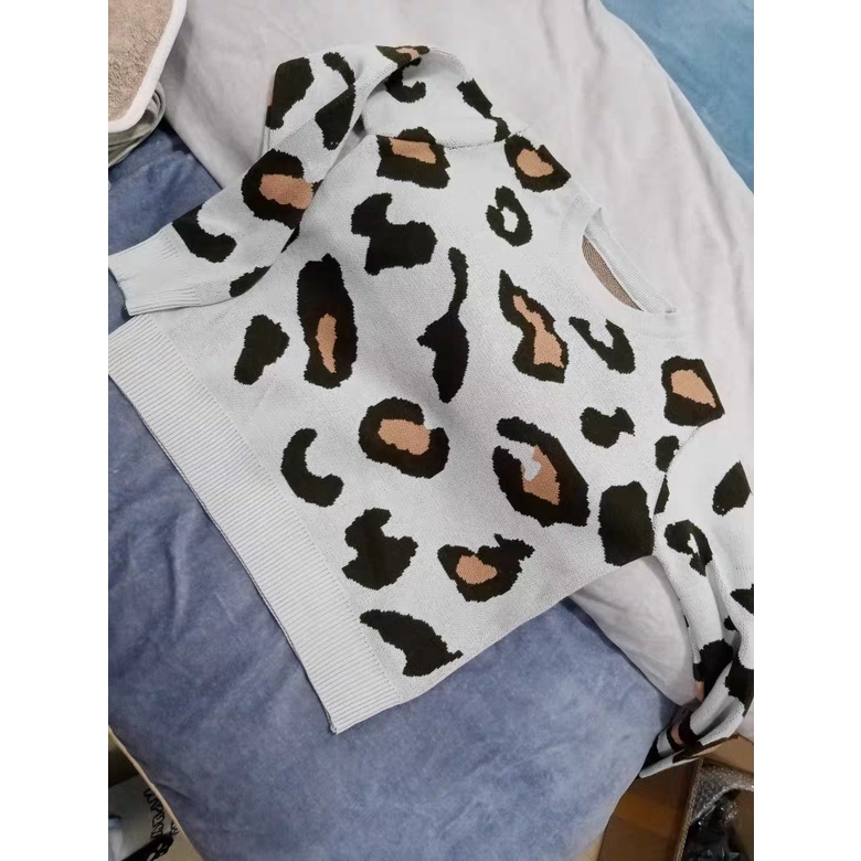Áo len Sweater Tay Dài Cổ Tròn Hoạ Tiết Da Báo Phong Cách Hàn Quốc Cho Nữ AO029