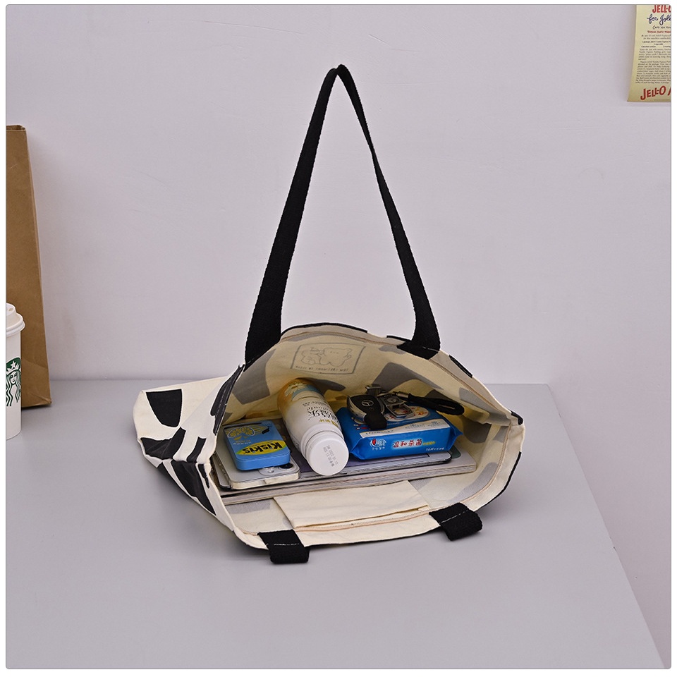 Túi Tote Đeo Chéo Vải Canvas Phong Cách Hàn Quốc Dung Tích Lớn