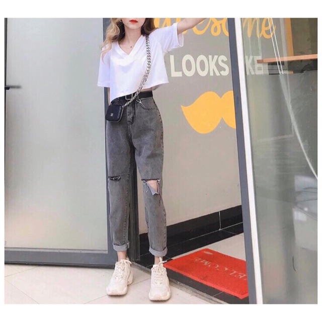 Quần baggy jeans khói rách Tia19 ( ẢNH THẬT)