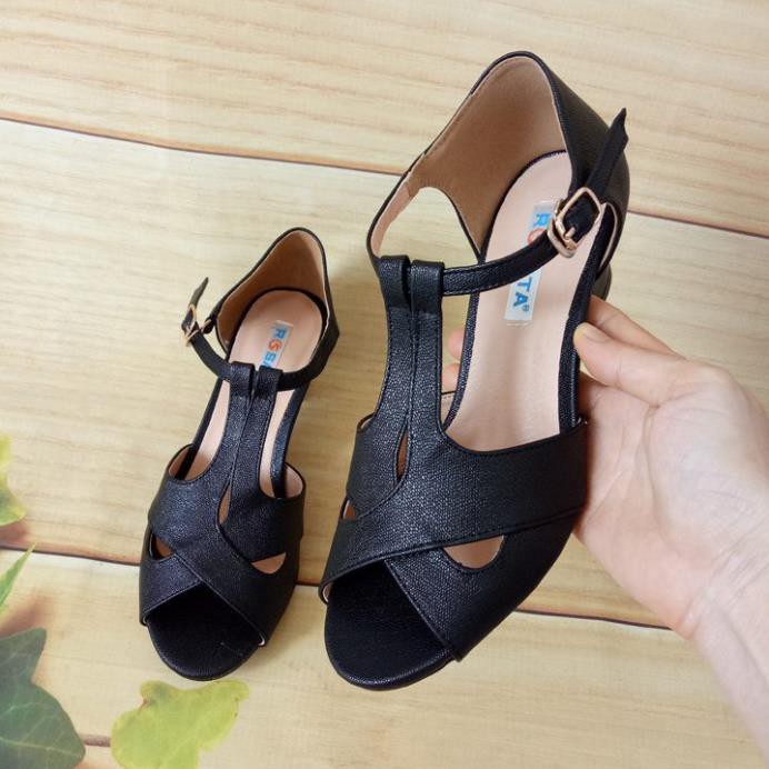 Giày sandal nữ cao gót đế cao 5cm hàng hiệu rosata màu đen ro45 -b11