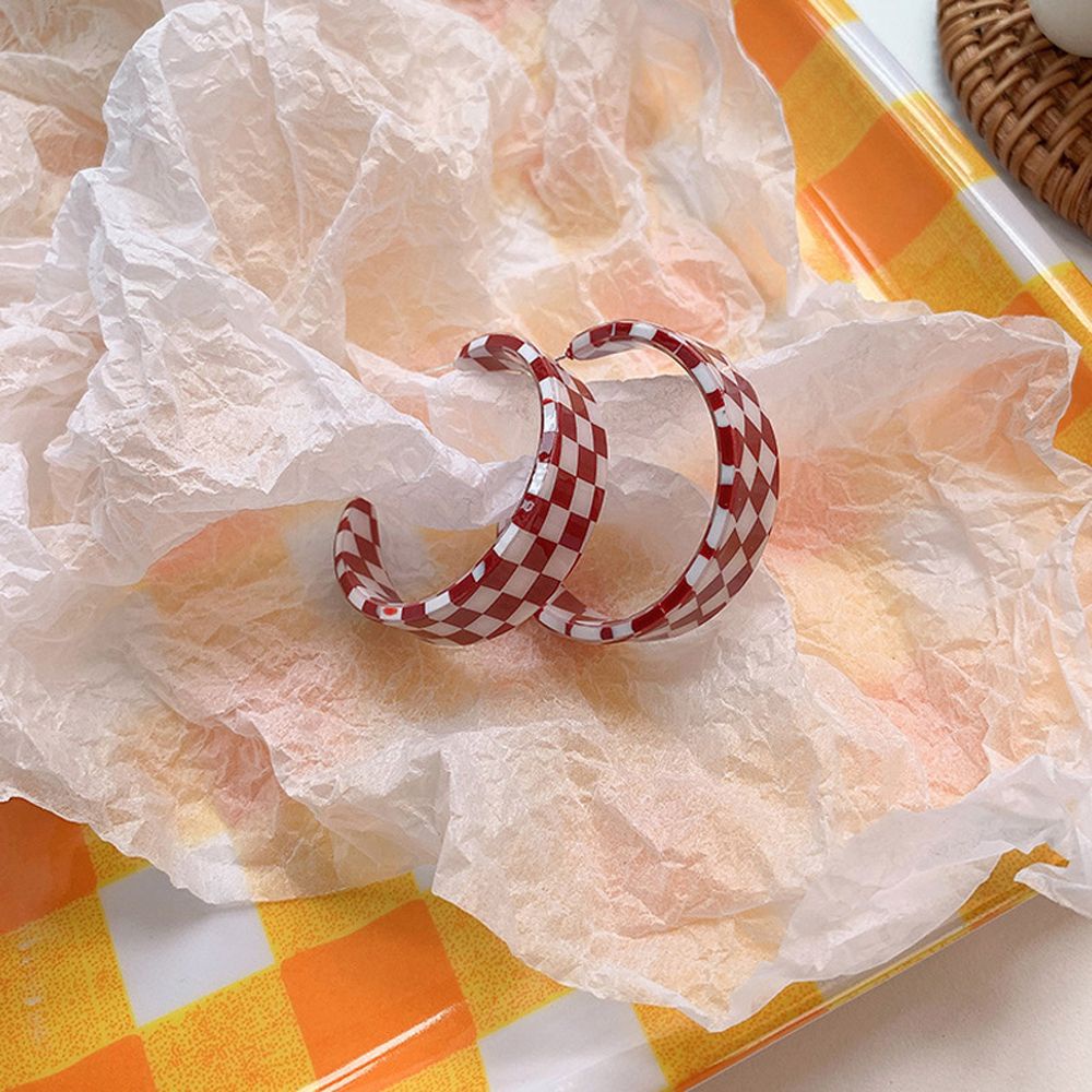 Khuyên Tai Dạng Vòng Nhiều Màu Sắc Họa Tiết Kẻ Sọc Caro Phong Cách Hàn Quốc Cổ Điển Cho Nữ