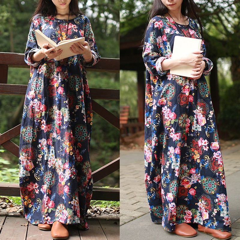ZANZEA Đầm maxi kiểu rộng họa tiết hoa tinh tế | BigBuy360 - bigbuy360.vn