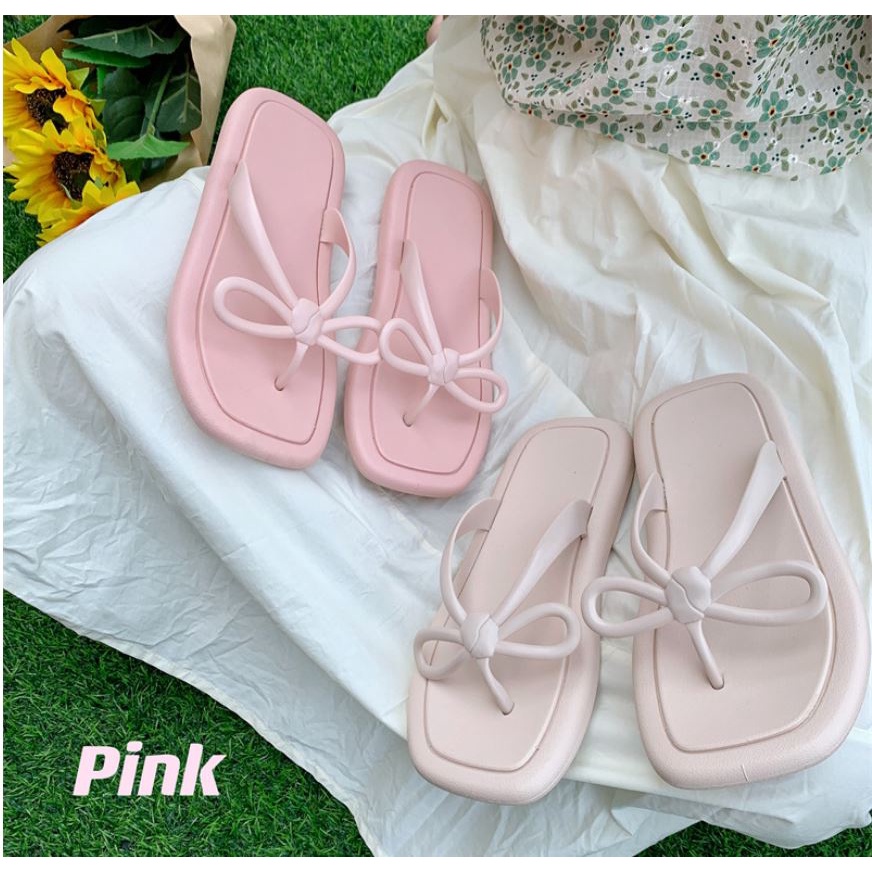 Dép Xỏ Ngón Đế Bánh Mì Hoạ Tiết Thắt Nơ Siêu Êm Chống Nước