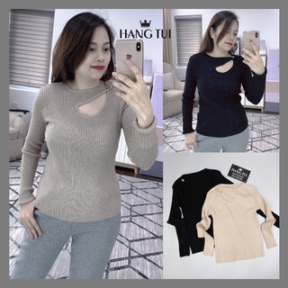 Áo len tăm khoét cổ lệch - Áo len tăm cao cấp, kiểu dáng thời trang