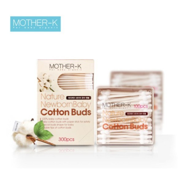 Tăm Bông Sơ Sinh Hồ Lô Và 1 Đầu Xoắn Mother-K Hàn Quốc 100 chiếc - 300 Chiếc