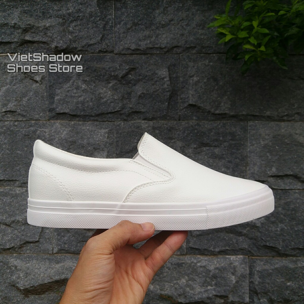 Slip on da nam - Giày lười da nam tăng chiều cao - Chất liệu da PU màu trắng full và đen đế trắng - Mã SP A568 | BigBuy360 - bigbuy360.vn