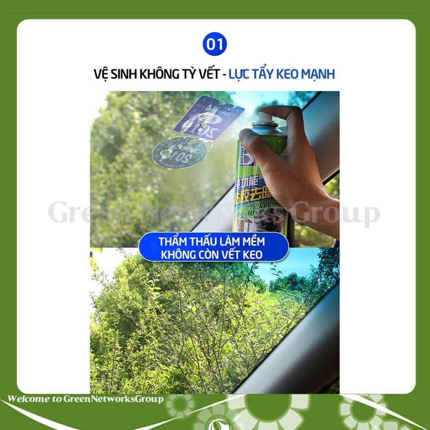 Dung dịch tẩy vết keo dán BOTNY Sticker Remover 450ml, bình xịt loại bỏ decal, vết keo dính lâu ngày kính xe hơi-B-1810