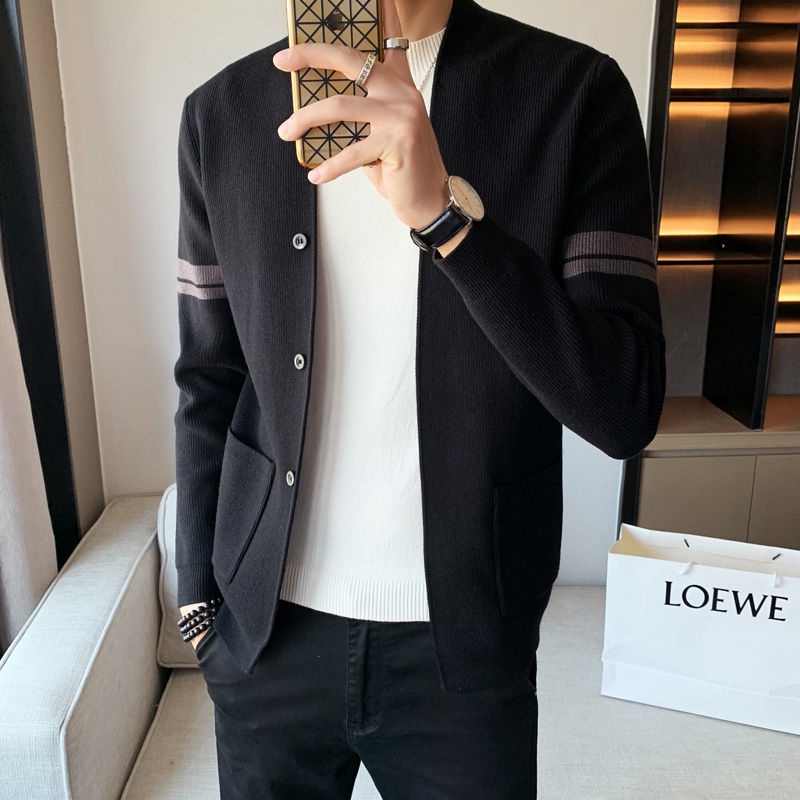 Áo Khoác Cardigan Dệt Kim Cổ Chữ V Dáng Ôm Phong Cách Hàn Quốc Cho Nam Giới