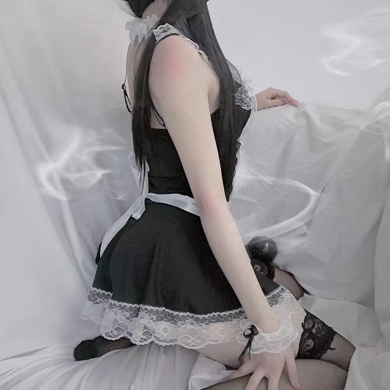 Đầm Ngủ Đồ bộ ngủ Cosplay chất siêu đẹp, váy đầm ngủ Cosplay anime người hầu gái sexy, bộ set 6 món cao cấp