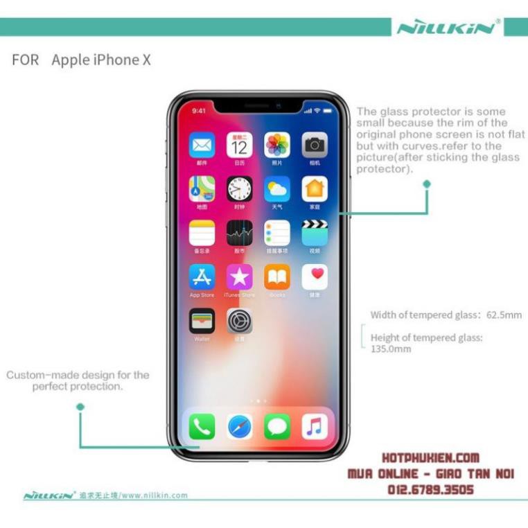 [BH 1 ĐỔI 1] Miếng Dán cường lực iPhone X chính hãng Nillkin độ cứng 9H chống bể màn hình tuyệt đối