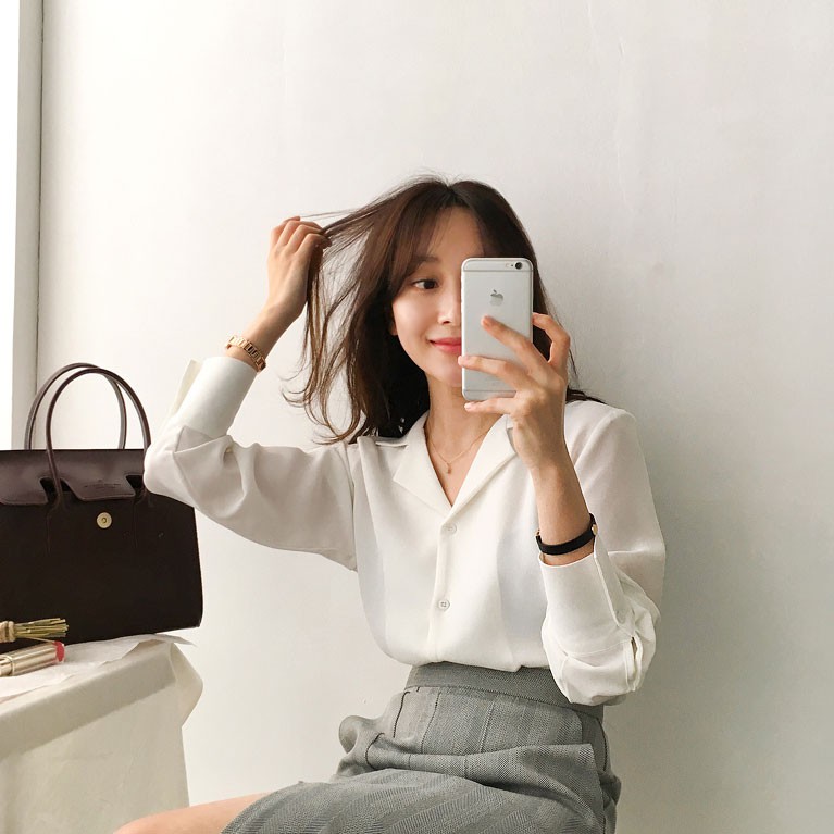Áo sơ mi tay dài cổ polo màu trơn thời trang cho nữ 29935 | BigBuy360 - bigbuy360.vn