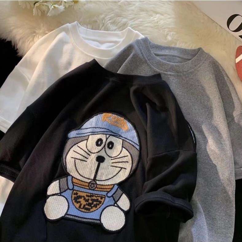 Áo Thun Tay Ngắn Dáng Rộng Thêu Hình Doremon Thời Trang Mùa Hè 2023 Cho Nam Và Nữ