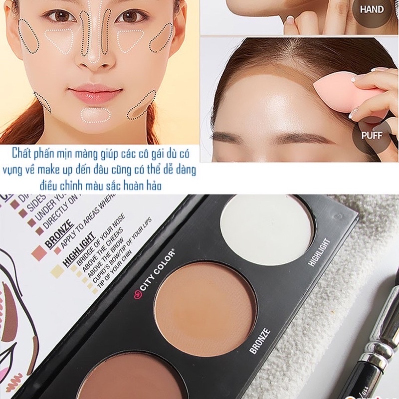 PHẤN TẠO KHỐI 3 Ô CITY COLOR CONTOUR EFFECTS PALETTE