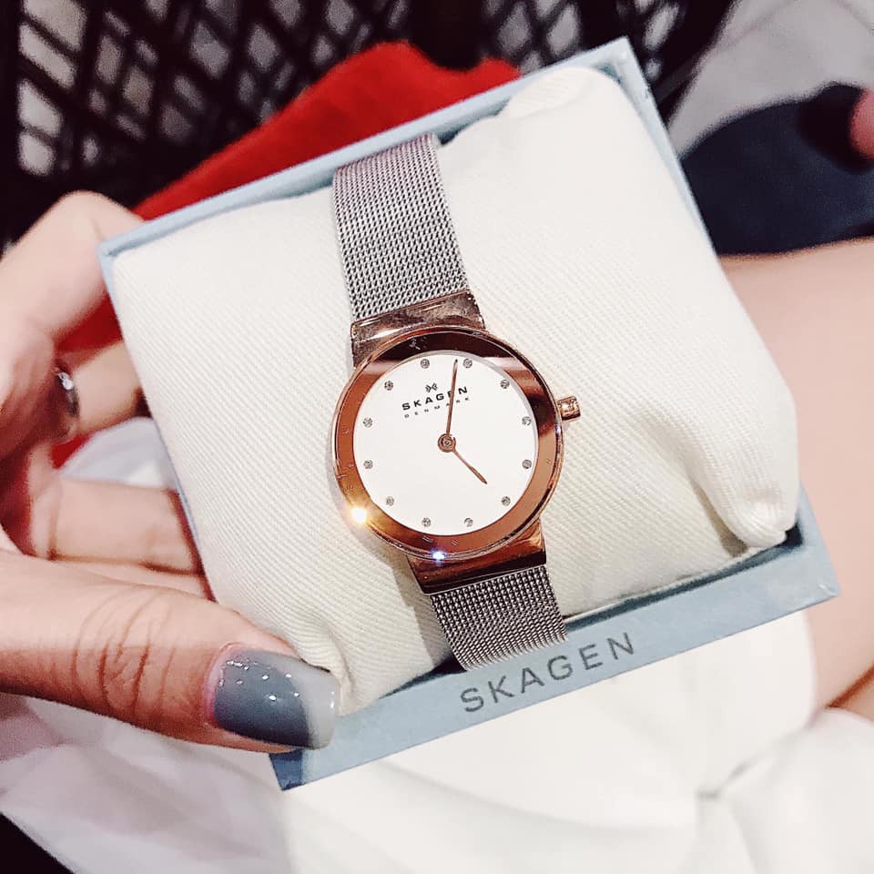 Đồng hồ nữ Skagen dây mesh bạc, mặt màu Rose Gold quyến rũ