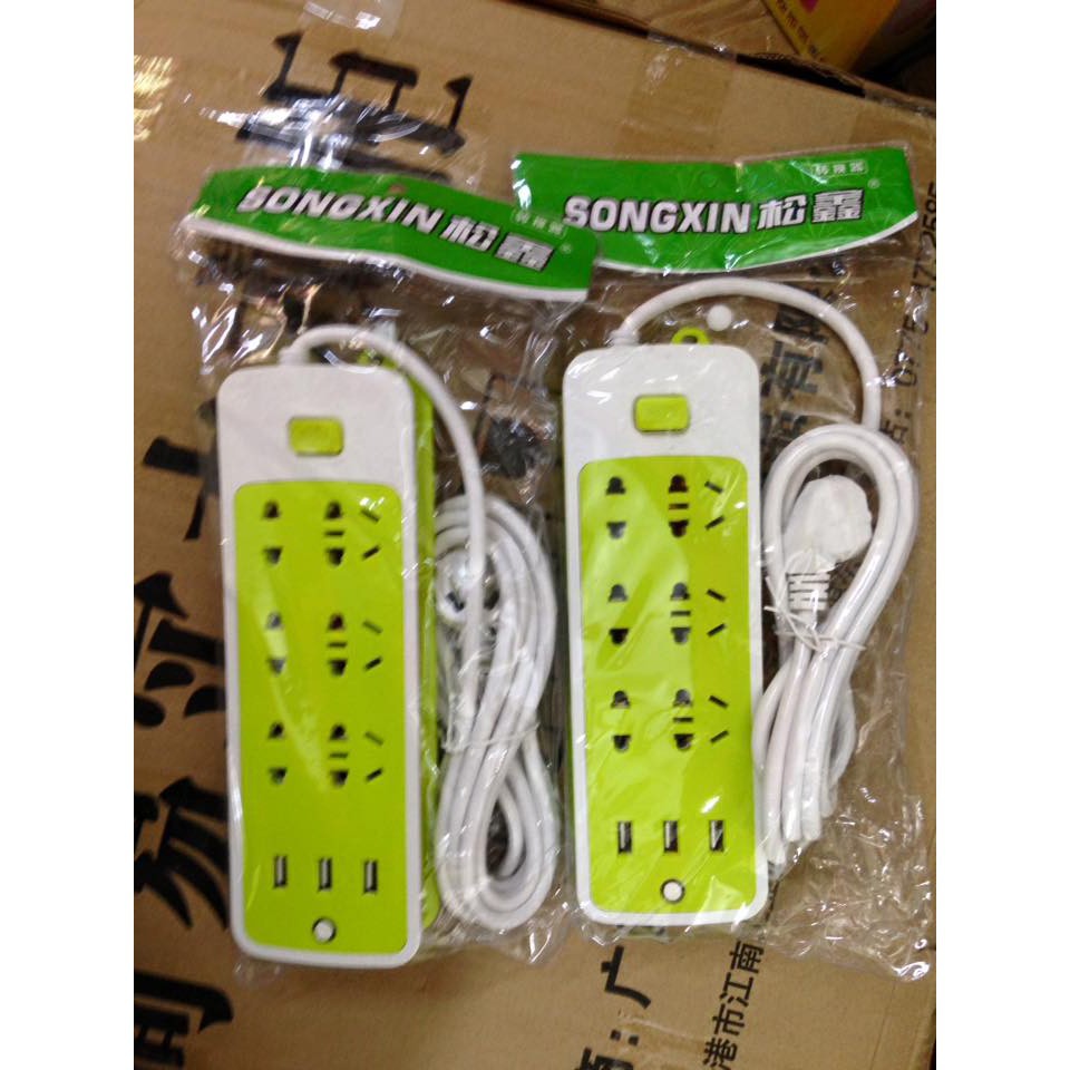 Ổ Điện Đa Năng Chống Giật 3 Cổng USB và 9 ổ cắm tiện dụng l Ổ Điện xanh nhiều cổng cắm, chống giật, có đèn báo điện