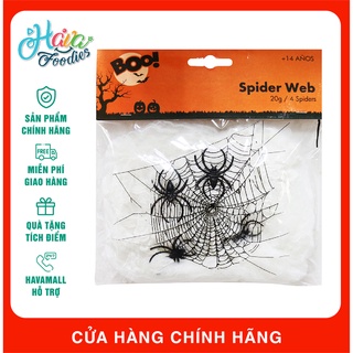 Mạng Nhện Trang Trí Halloween Màu Trắng/Cam Kèm 4 Con Nhện Uncle Bills – Spider Web
