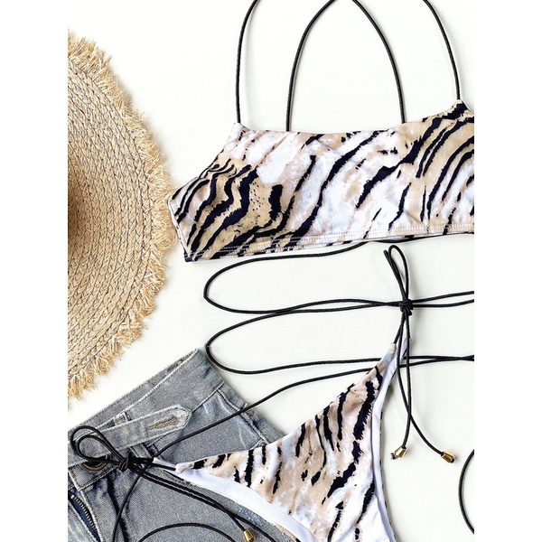 [BKN1191] &lt;ÂU&gt; SET BIKINI BASIC VẰN ĐEN ĐAN DÂY EO QUẦN THONG LỌT KHE
