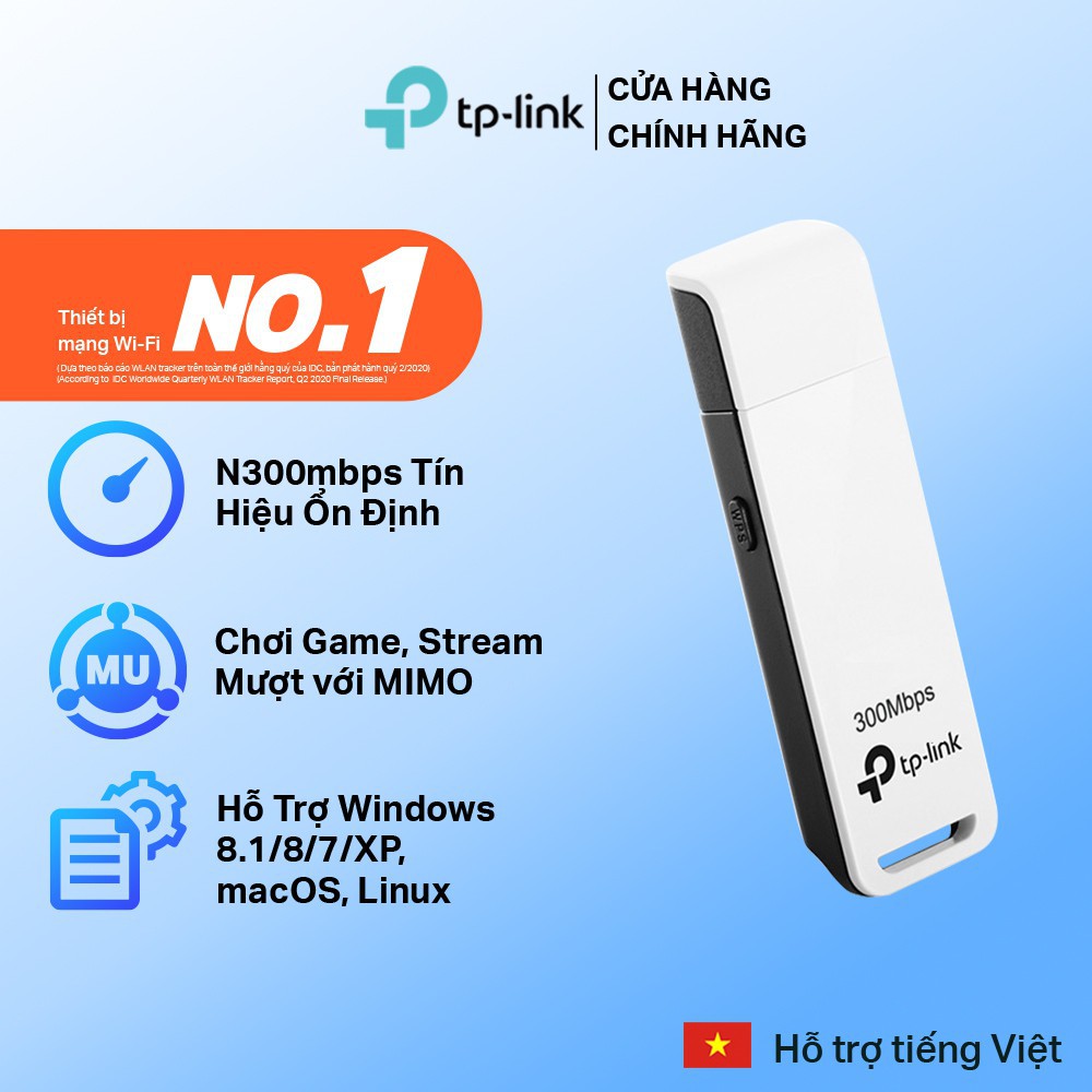 Bộ phát wifi Tp-link TL-WN821N kết nối không dây chuẩn N, tốc độ 300Mbps . Chính hãng, BH 24 tháng
