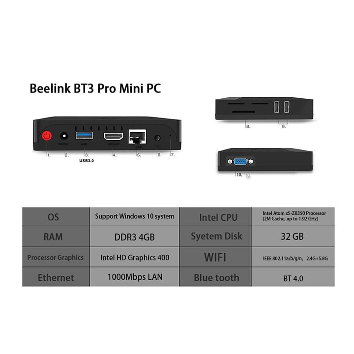 Máy tính mini Beelink BT3 Pro Intel Z8350, Ram 4G/ Rom 64G - Nguồn 12v - Mini PC | WebRaoVat - webraovat.net.vn