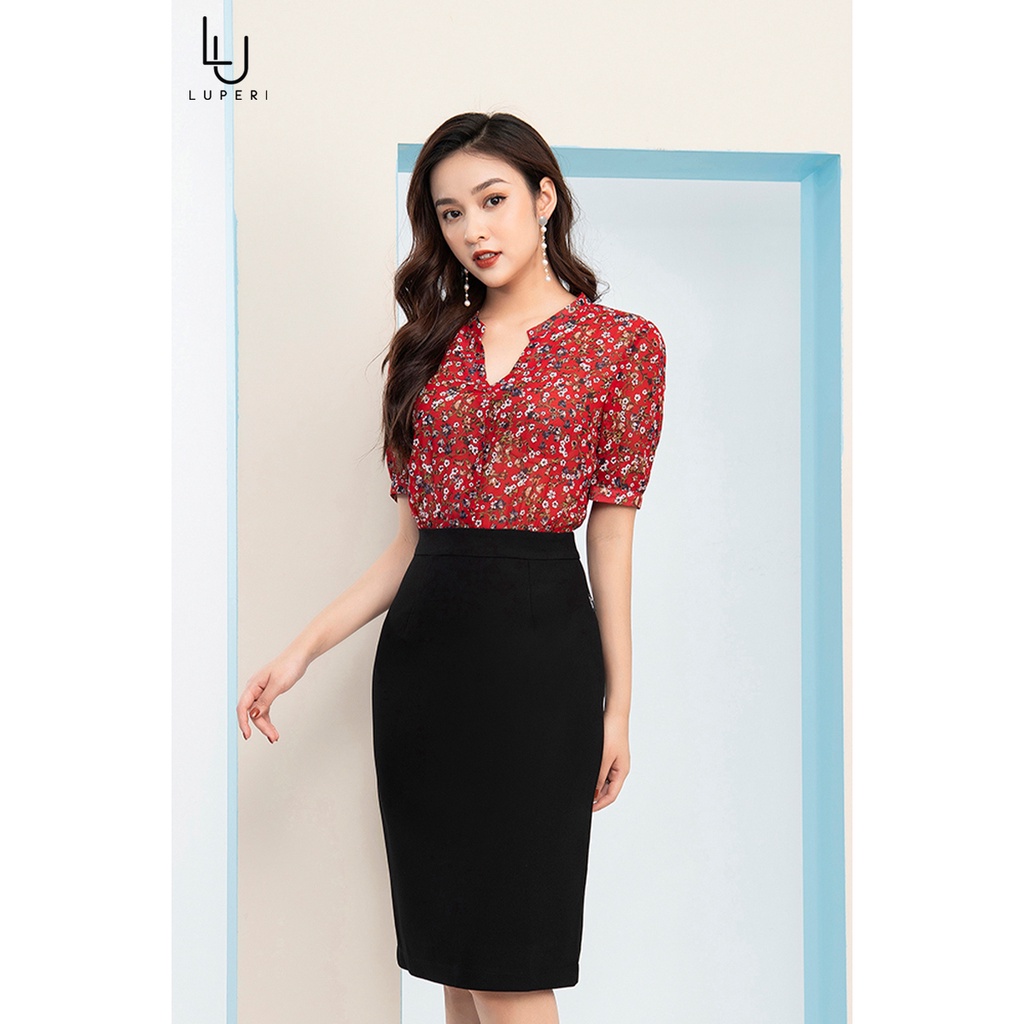 Váy Chi Fông Hàn Phối Chân Đen Chất Đũi Hàn LUPERI Kiểu Dáng Công Sở Ôm A Nhẹ LFV3147