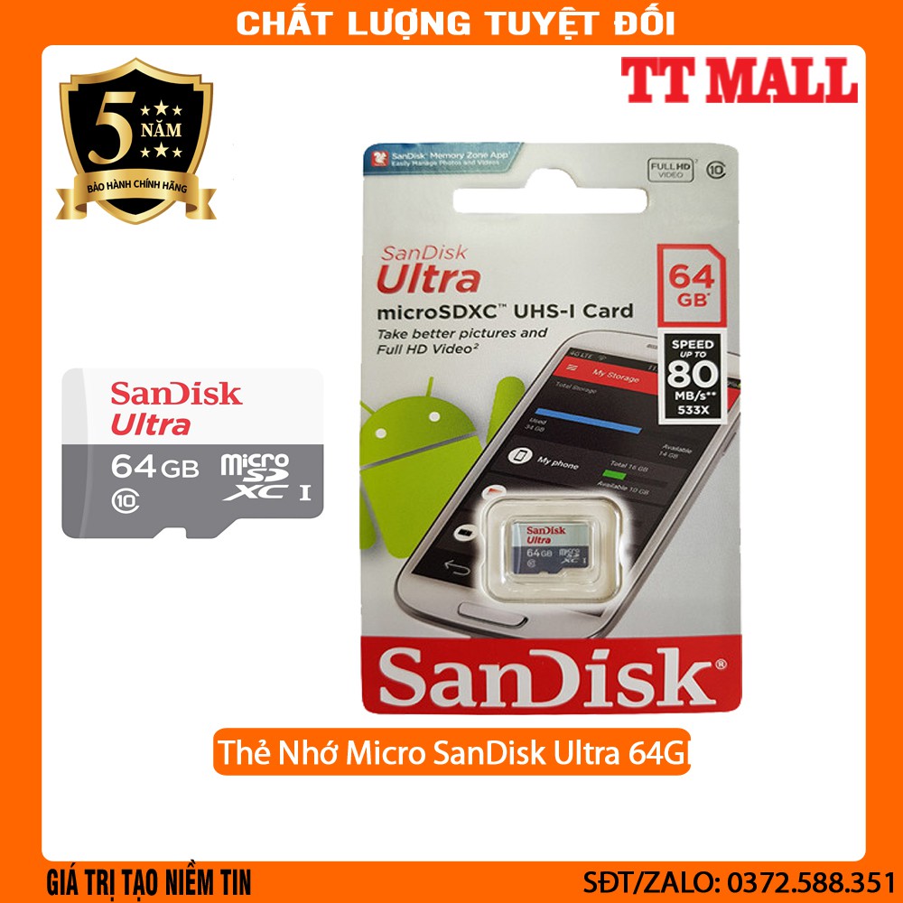 Thẻ Nhớ Micro SanDisk Ultra 64GB | BigBuy360 - bigbuy360.vn