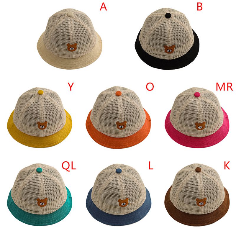 Mũ Bucket Che Nắng Phối Lưới Thêu Hình Gấu Dễ Thương Dành Cho Trẻ Em