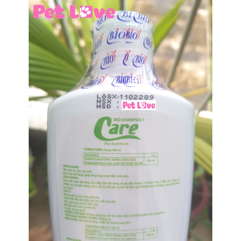 Sữa tắm diệt ve rận, bọ chét, khử mùi chó mèo Bio Care (200ml)