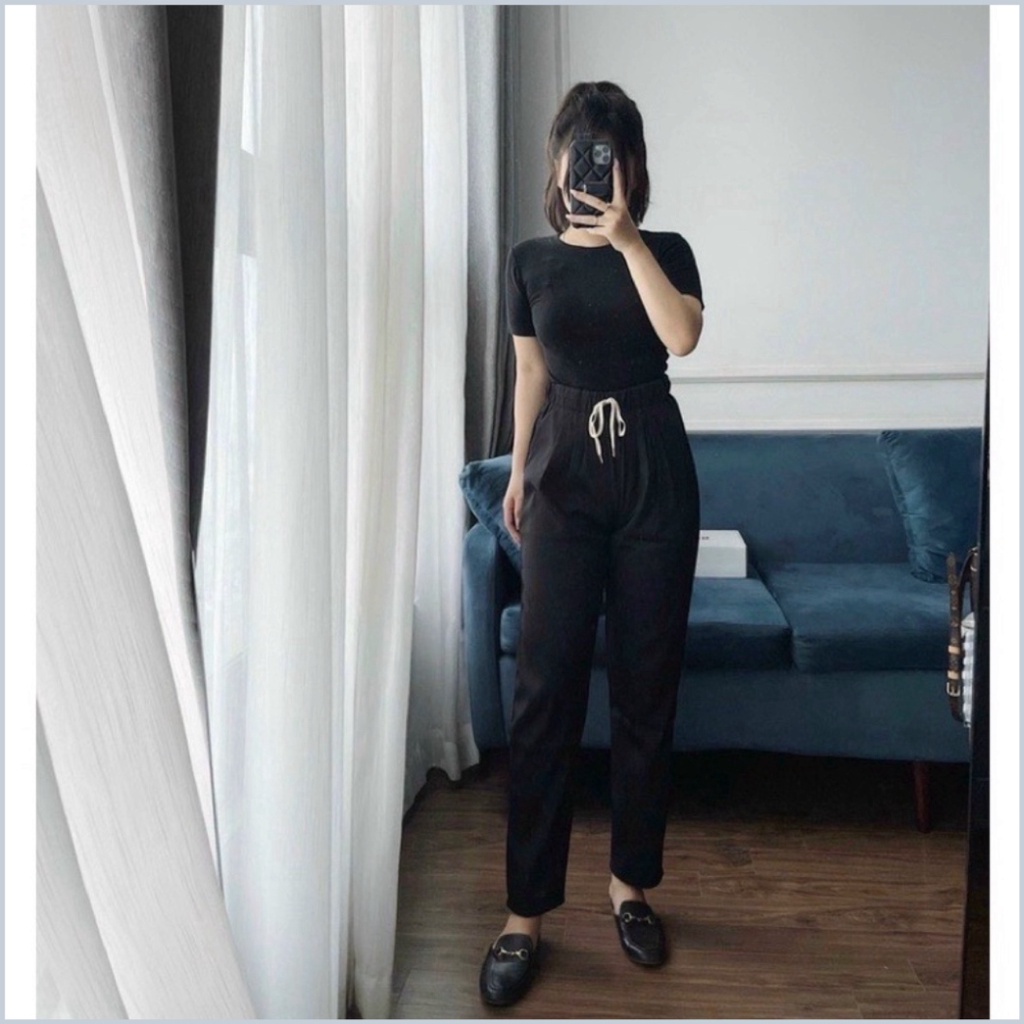 Quần Baggy Nữ Lưng Thun Cạp Cao Có Dây Rút Chất Vải Ruby Mềm Mịn Phối Áo Sơ Mi Áo Phông Cực Xinh MA1488