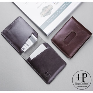 Ví Da Nam Mỏng Nhỏ Gọn Phong Cách Châu Âu Chất Da Bò Cao Cấp Màu Đen HNP Nguyen Leather Crafted With Love