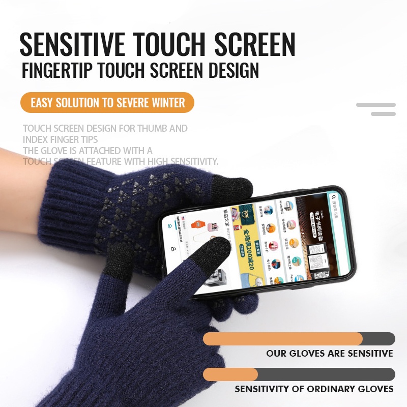 Găng Tay Len Dệt Kim Dày Dặn Giữ Ấm Mùa Đông Có Thể Chạm Màn Hình Cảm Ứng - 30 C Cho Nam