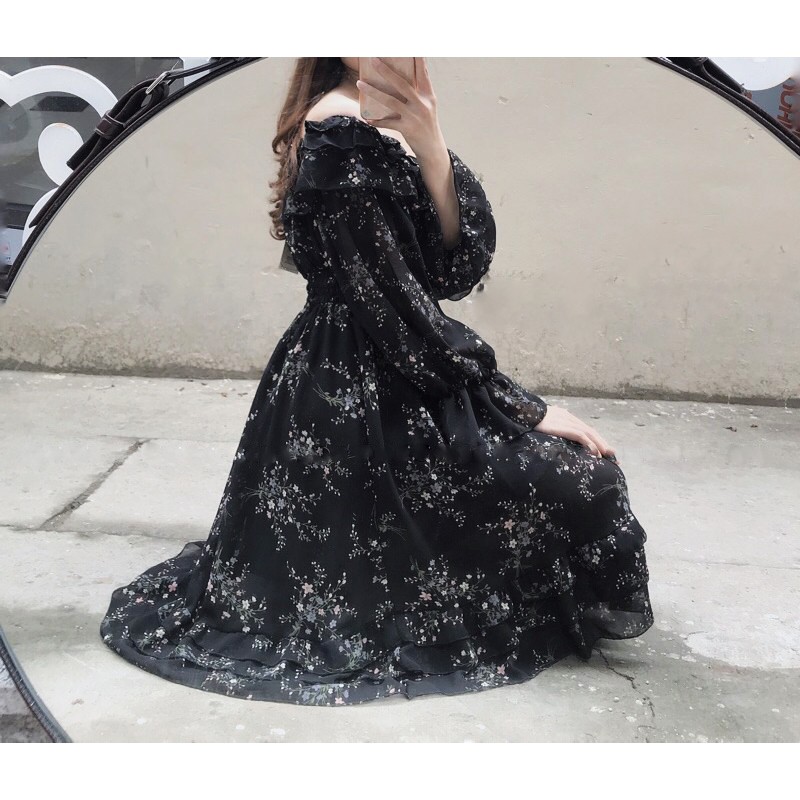 Váy trắng trễ vai hoa nhí babydoll thắt chun eo , đầm dự tiệc tiểu thư vintage kiểu ulzzang | BigBuy360 - bigbuy360.vn
