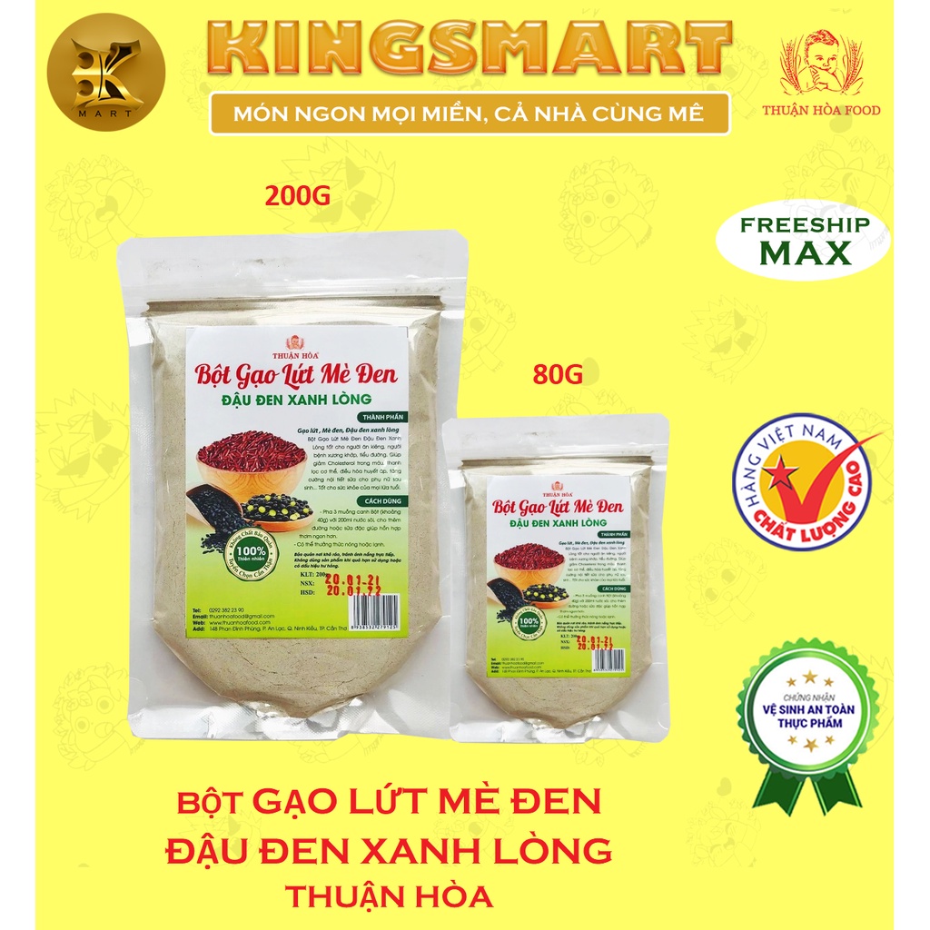 Bột Gạo Lứt Mè Đen - Đậu Đen Xanh Lòng 80G/200G THUẬN HÒA FOOD Dinh Dưỡng, Mát Gan, Bổ Thận, Phòng Chống Tim Mạch