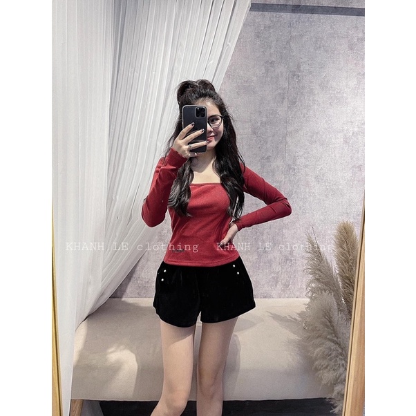 ÁO TĂM NHUNG CỔ VUÔNG THÊU CHỮ MS12234